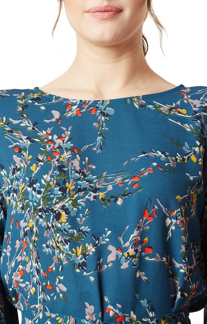 Women's Blue Crepe FloralCasualwear Tunics
