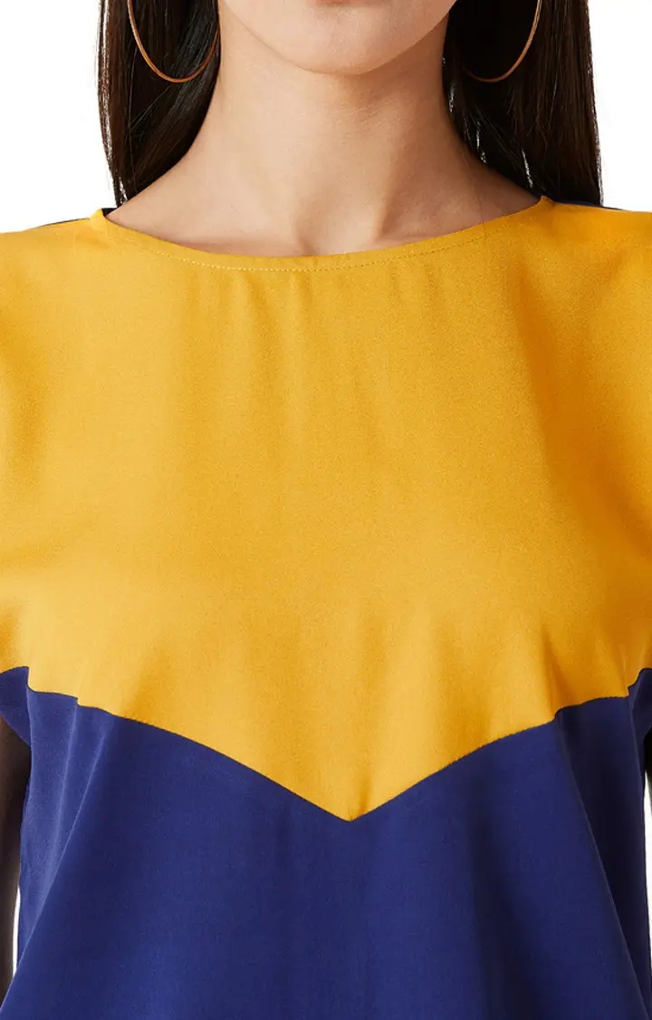 Women's Yellow Crepe ColourblockCasualwear Tops