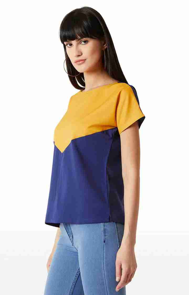 Women's Yellow Crepe ColourblockCasualwear Tops