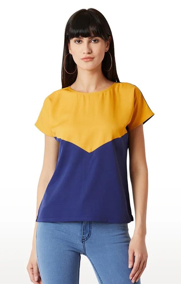 Women's Yellow Crepe ColourblockCasualwear Tops