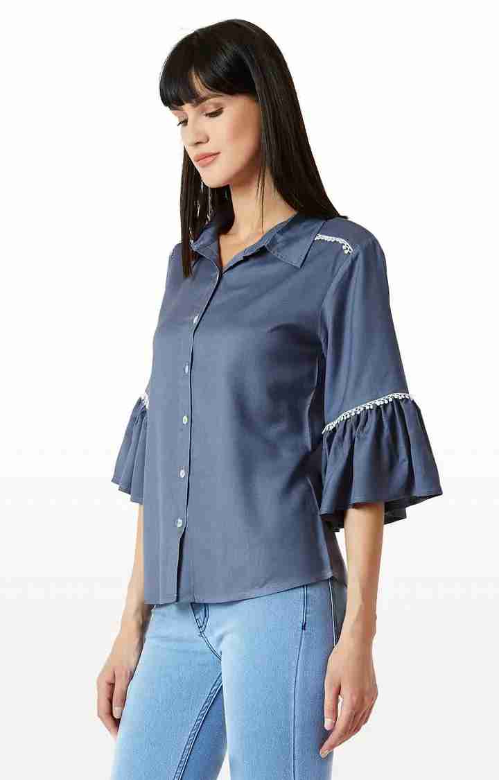 Women's Grey Rayon SolidCasualwear Casual Shirts