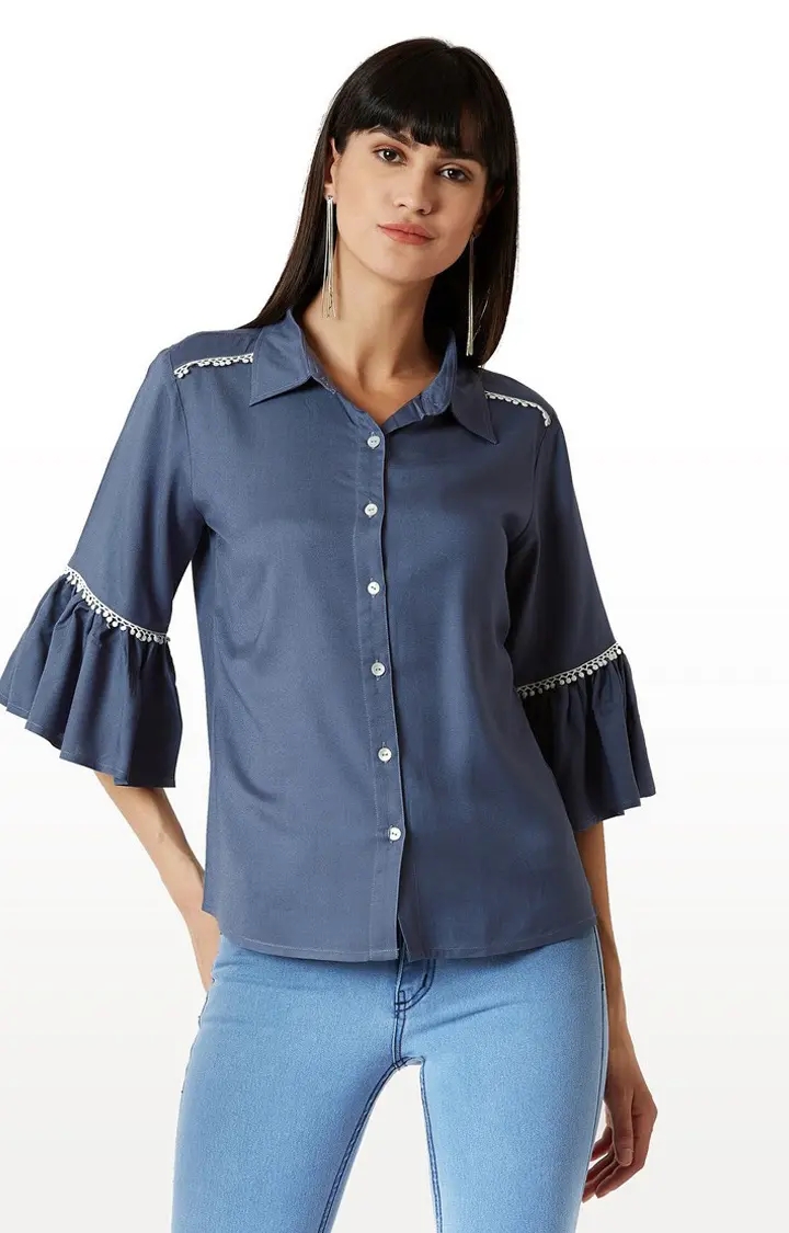 MISS CHASE | Women's Grey Rayon SolidCasualwear Casual Shirts