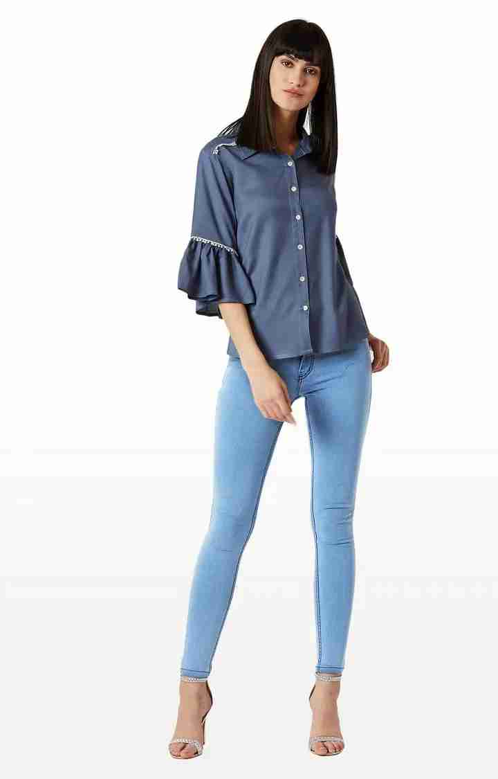 Women's Grey Rayon SolidCasualwear Casual Shirts