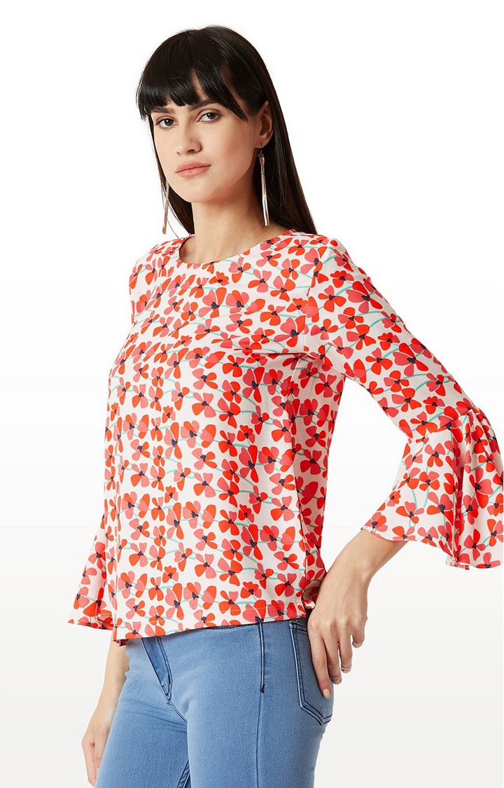 MISS CHASE | Women's White Crepe PrintedCasualwear Tops
