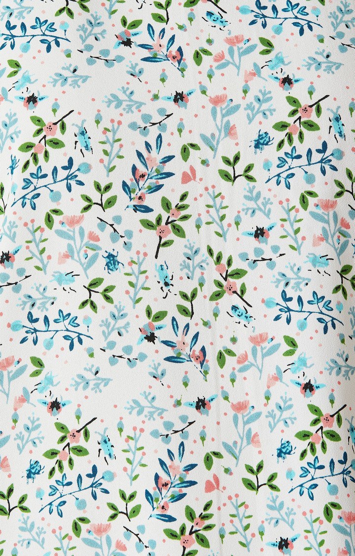 Women's White Crepe FloralCasualwear Tops
