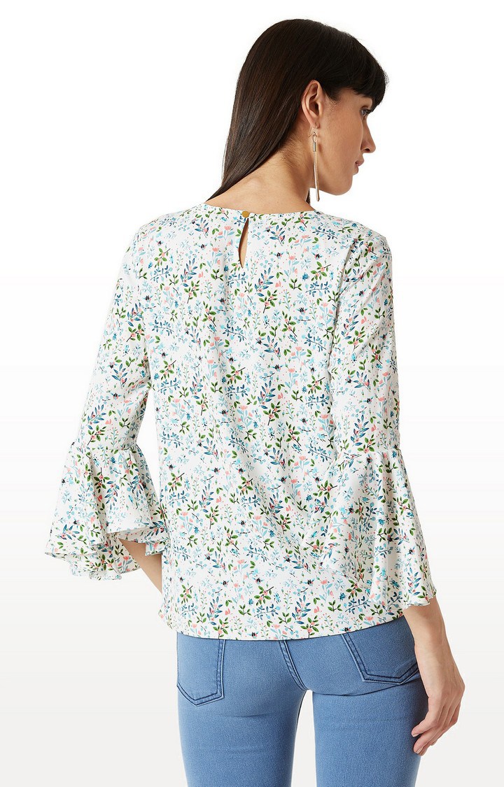 Women's White Crepe FloralCasualwear Tops