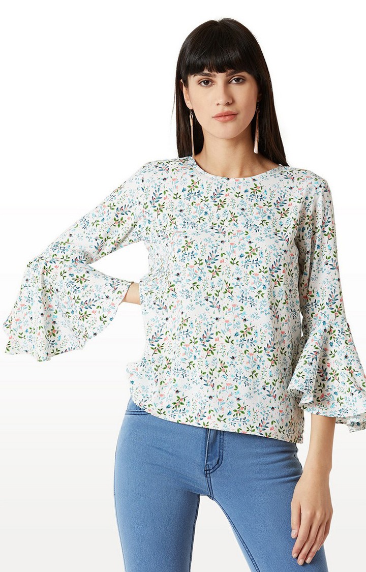 MISS CHASE | Women's White Crepe FloralCasualwear Tops