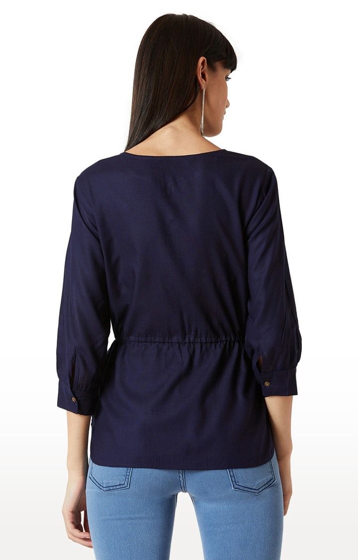 Women's Blue Rayon SolidCasualwear Tops