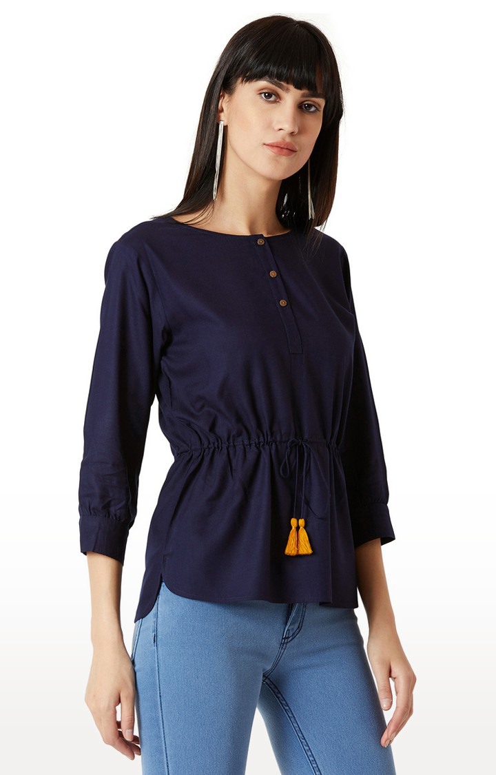 Women's Blue Rayon SolidCasualwear Tops