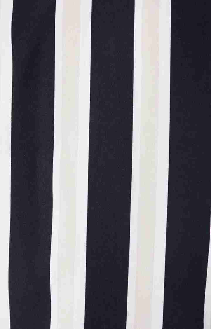 Women's Blue Crepe StripedCasualwear Tops