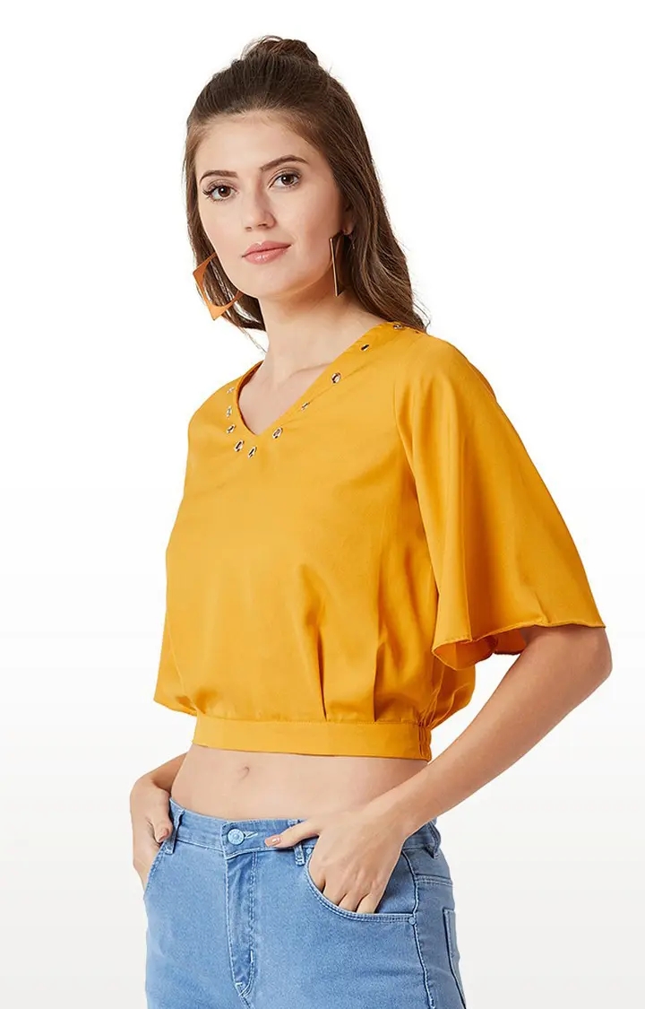 Women's Yellow Crepe SolidCasualwear Crop Top