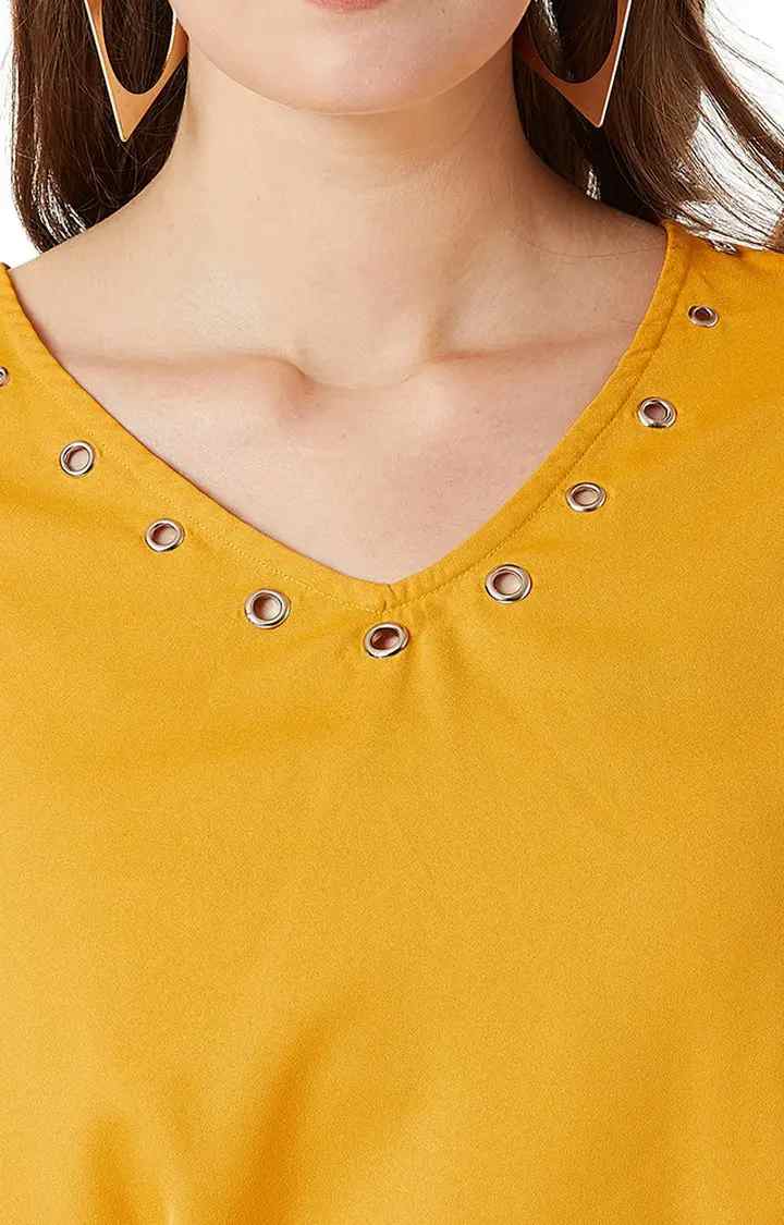 Women's Yellow Crepe SolidCasualwear Crop Top