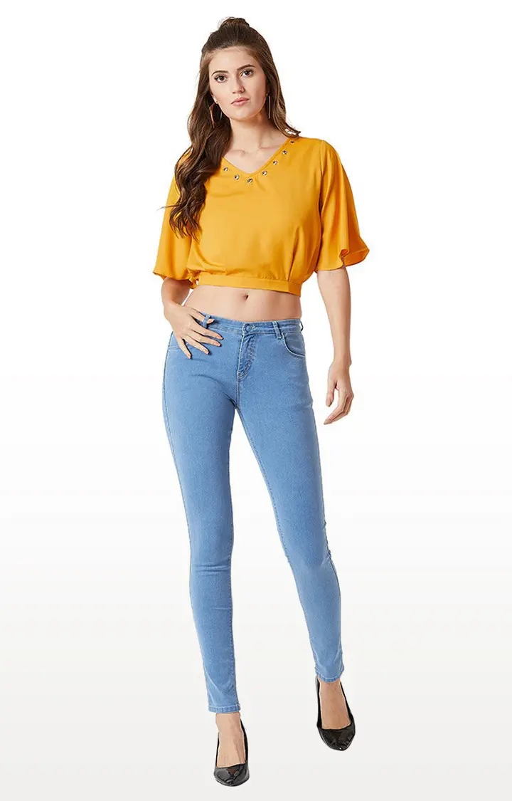 Women's Yellow Crepe SolidCasualwear Crop Top