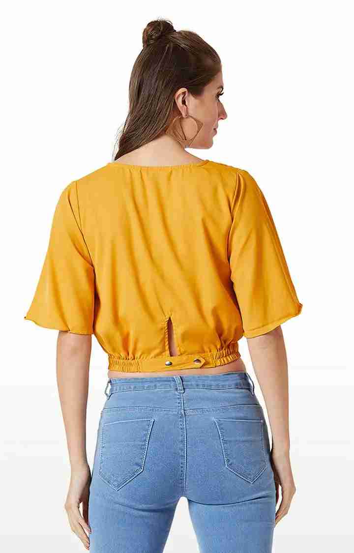 Women's Yellow Crepe SolidCasualwear Crop Top