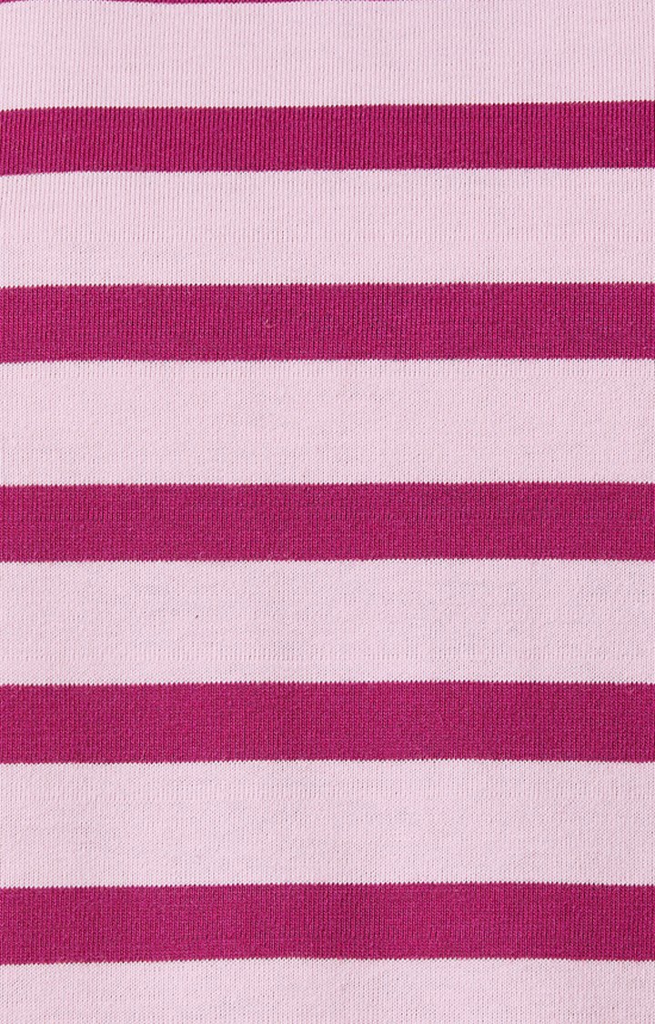 Women's Purple Cotton StripedCasualwear Regular T-Shirts