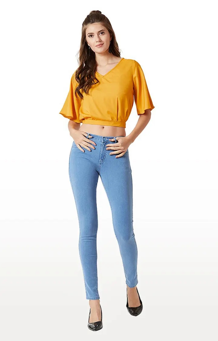 MISS CHASE | Women's Yellow Solid Crop Top 1