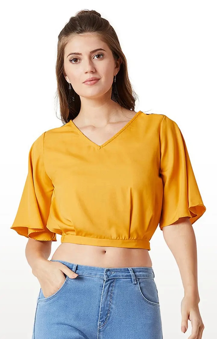 MISS CHASE | Women's Yellow Solid Crop Top 0