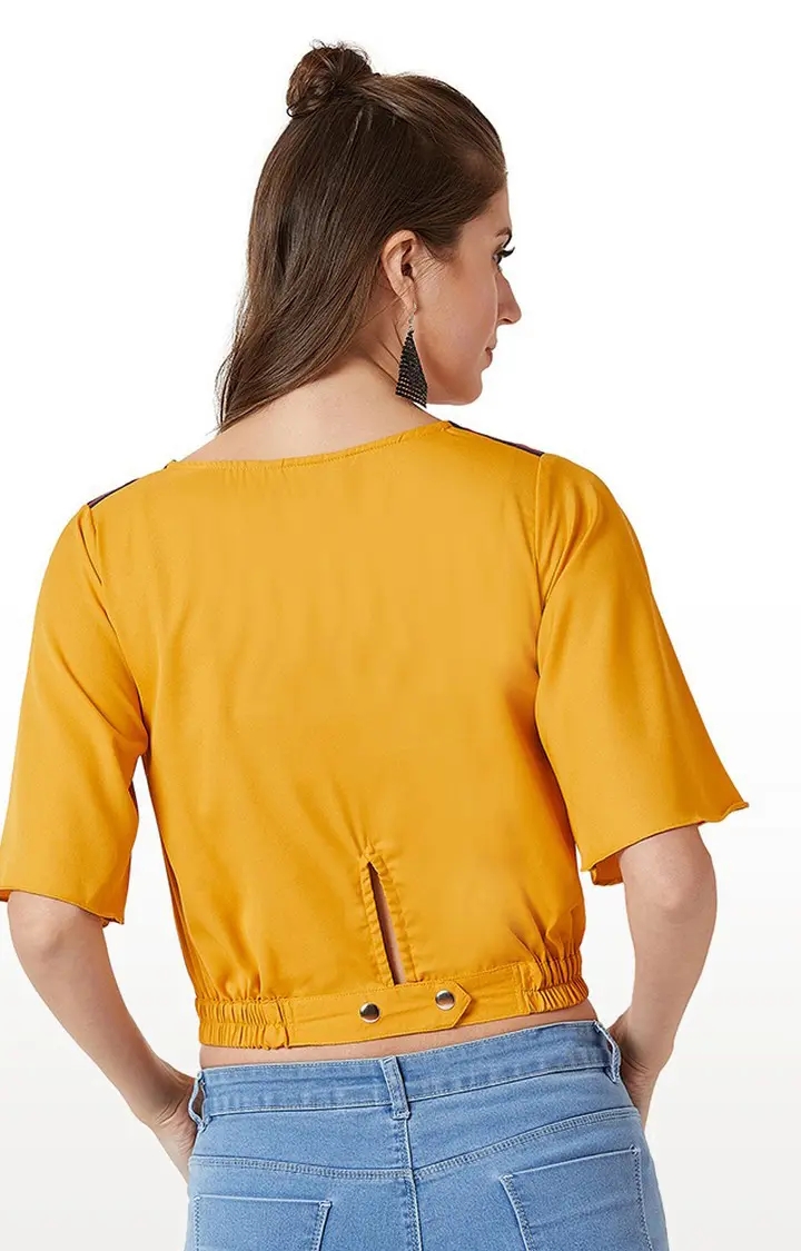 MISS CHASE | Women's Yellow Solid Crop Top 3
