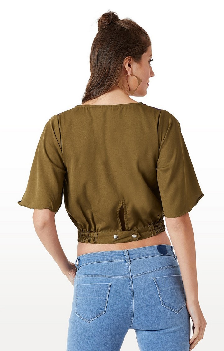 Women's Green Crepe SolidCasualwear Crop Top