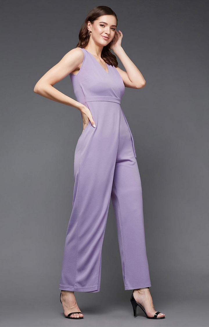 Women's Purple Polyester  Jumpsuits