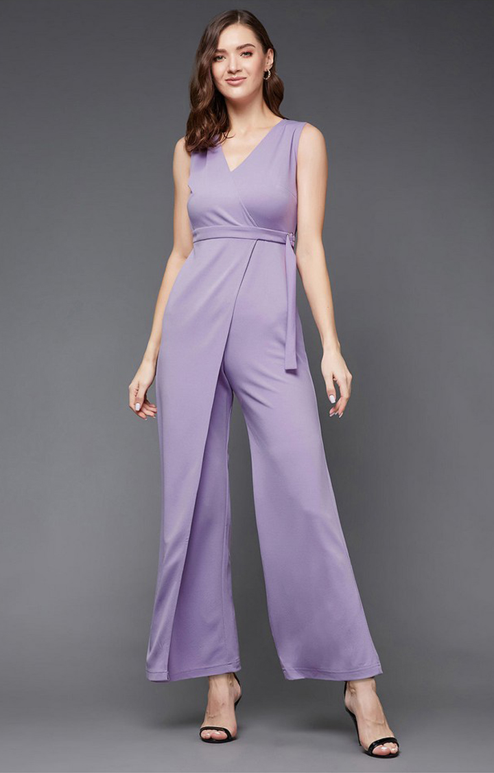 Women's Purple Polyester  Jumpsuits