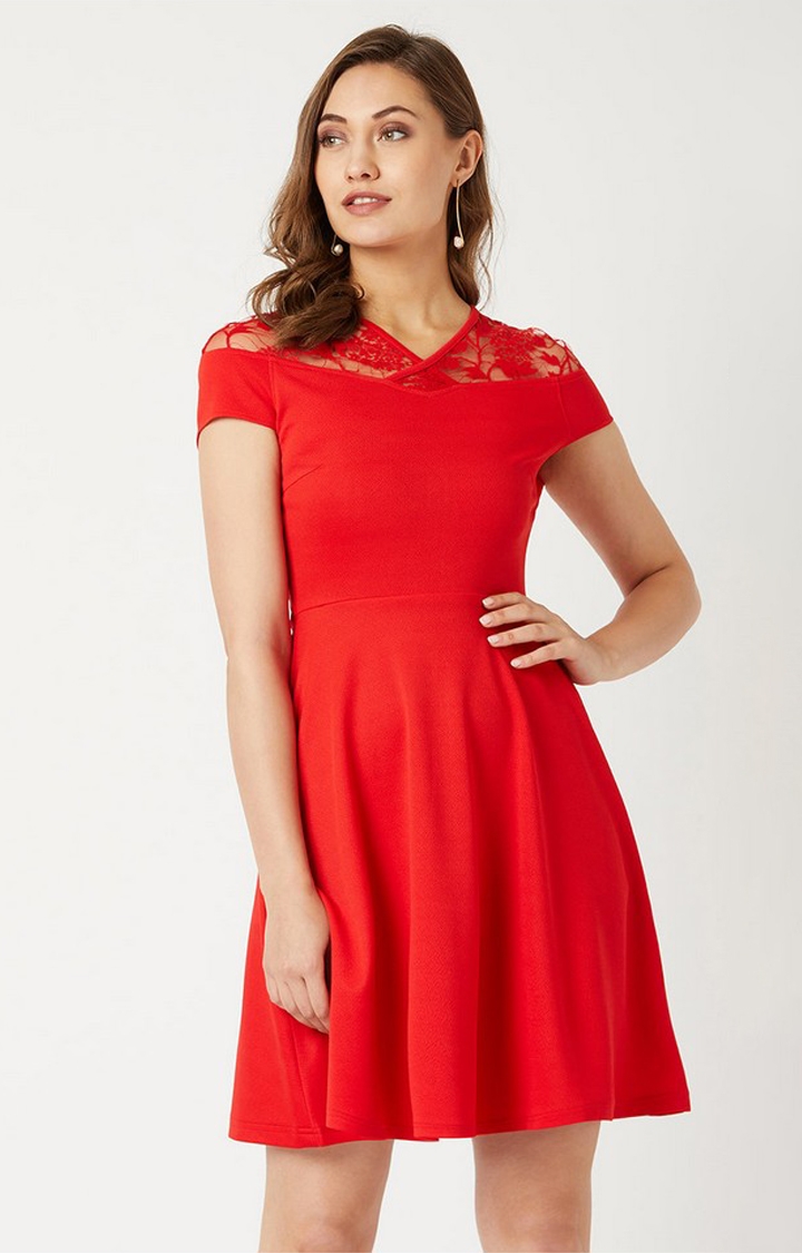 MISS CHASE | Women's Red Polyester  Dresses