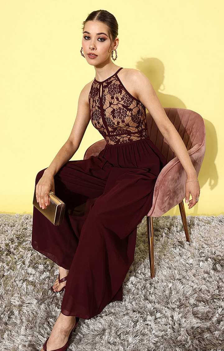 Women's Red Georgette  Jumpsuits