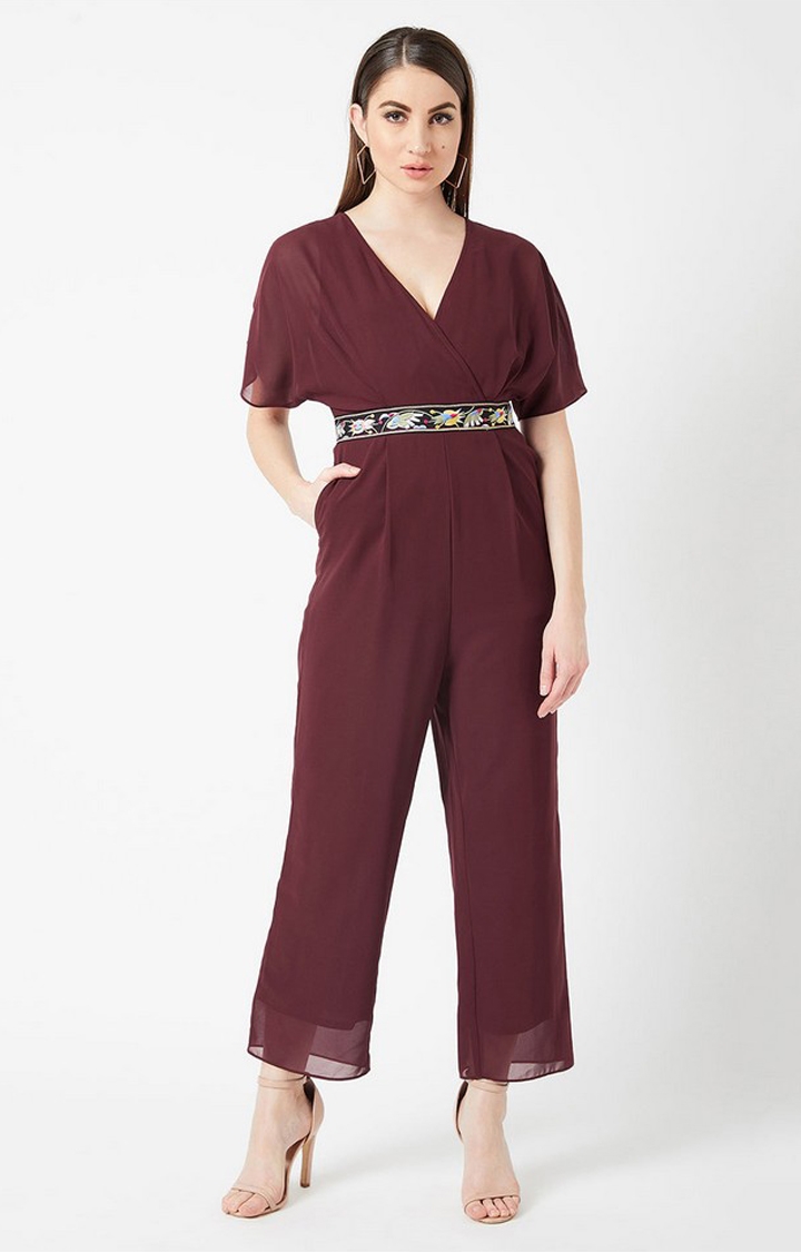 MISS CHASE | Women's Red Georgette  Jumpsuits