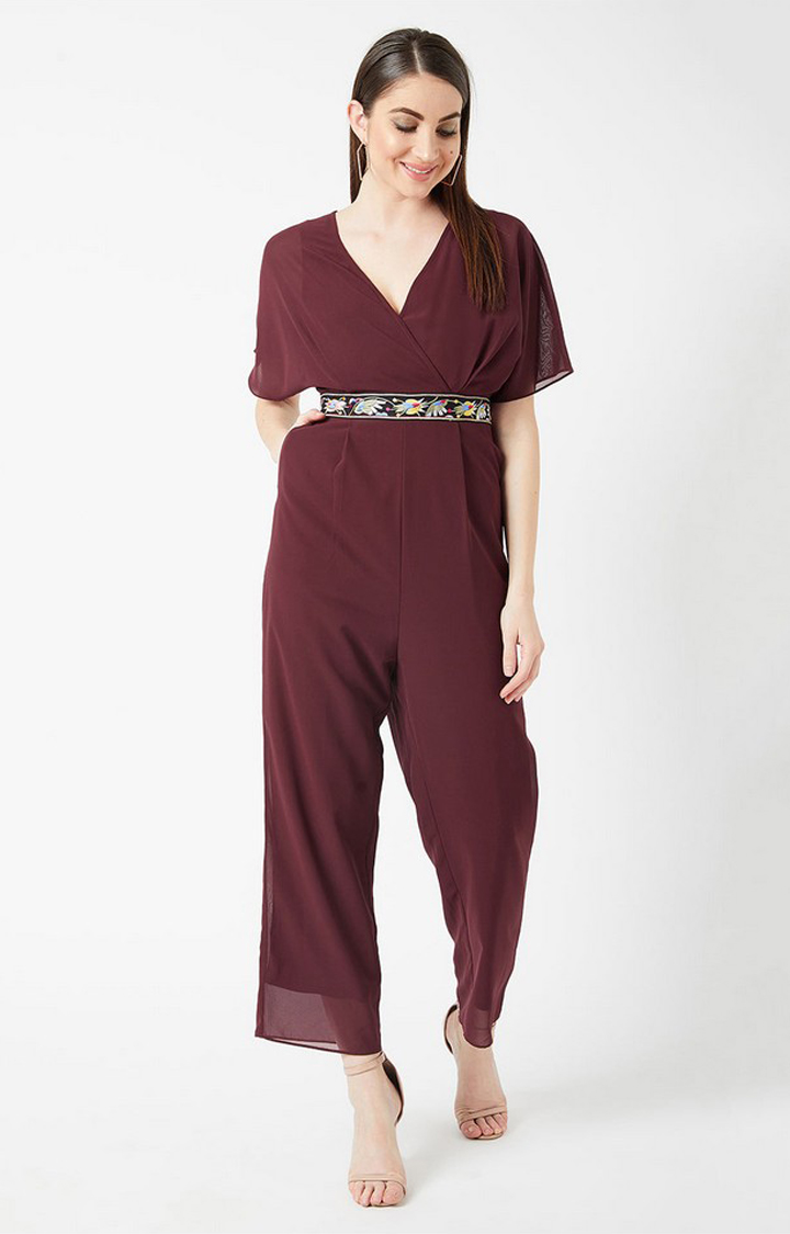 Women's Red Georgette  Jumpsuits