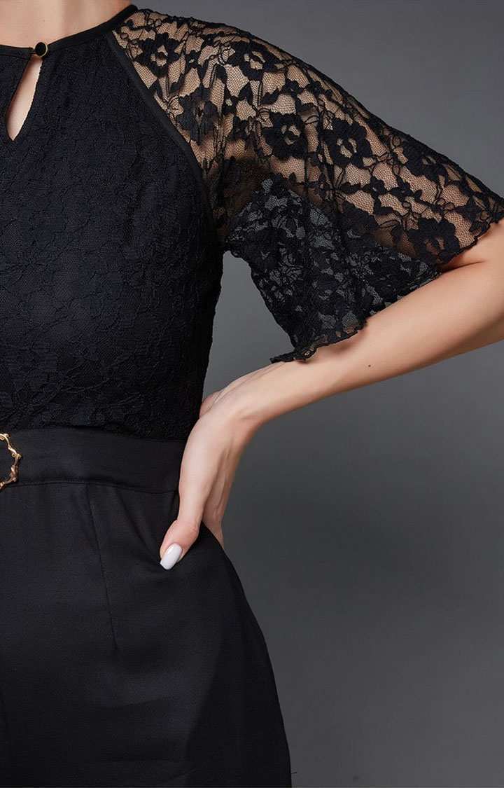 Women's Black Viscose Rayon  Jumpsuits