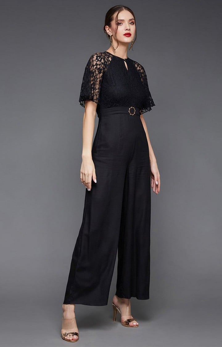 Women's Black Viscose Rayon  Jumpsuits