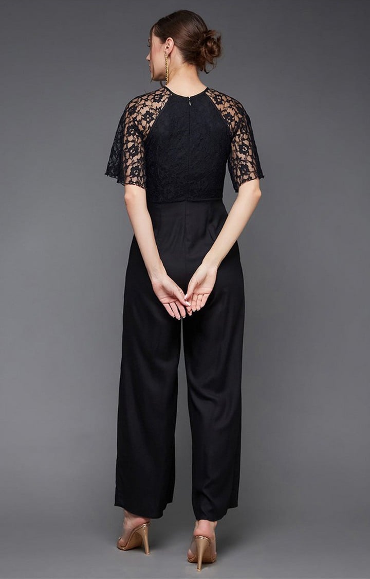 Women's Black Viscose Rayon  Jumpsuits