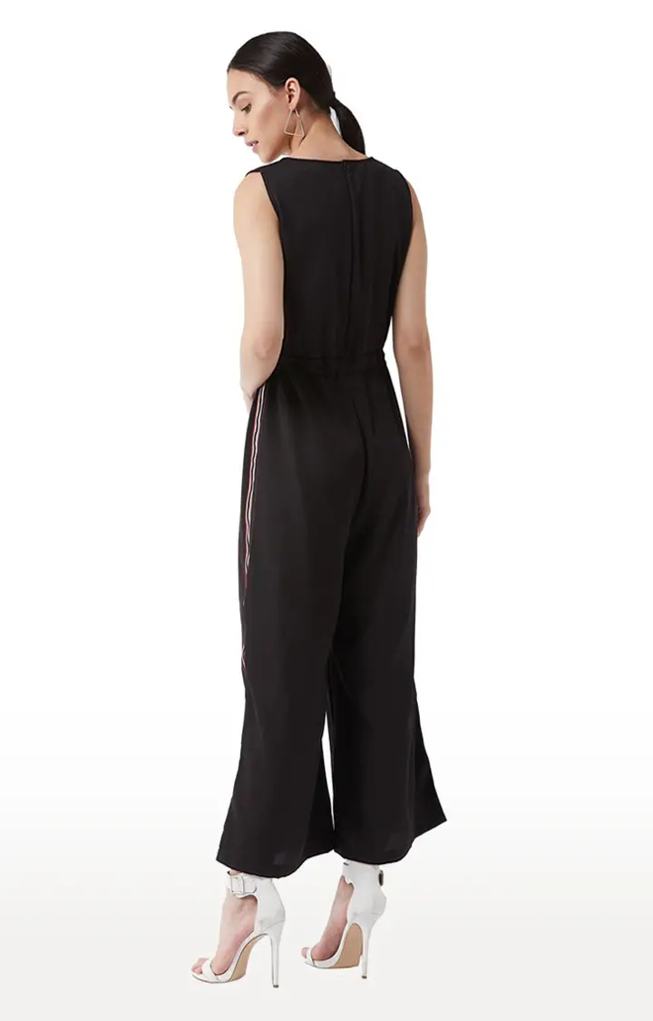 Women's Black Polyester SolidCasualwear Jumpsuits