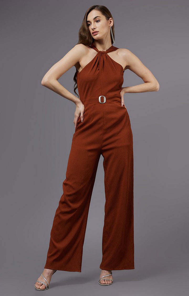 Women's Orange Polyester  Jumpsuits