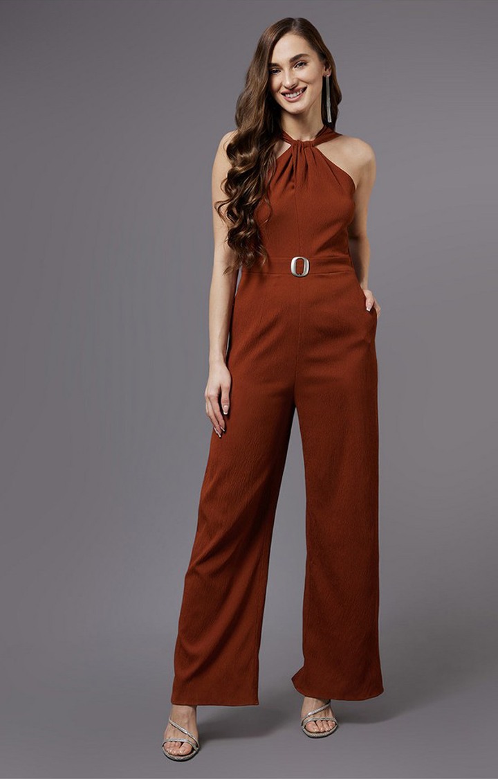 Women's Orange Polyester  Jumpsuits