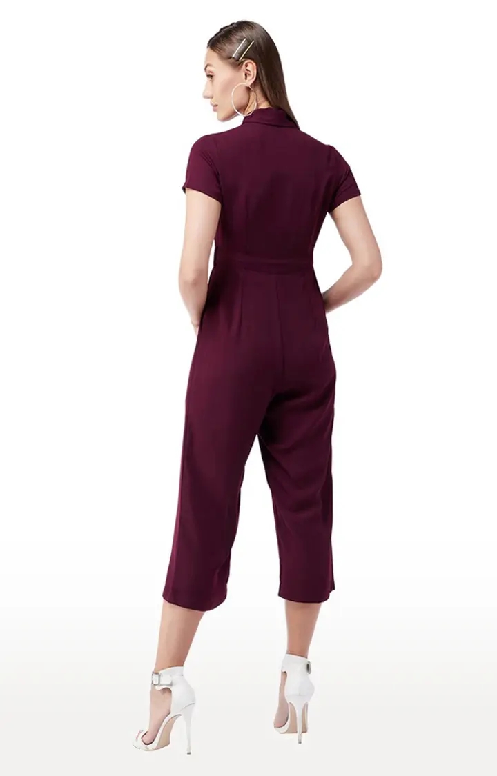 Women's Purple Polyester SolidCasualwear Jumpsuits