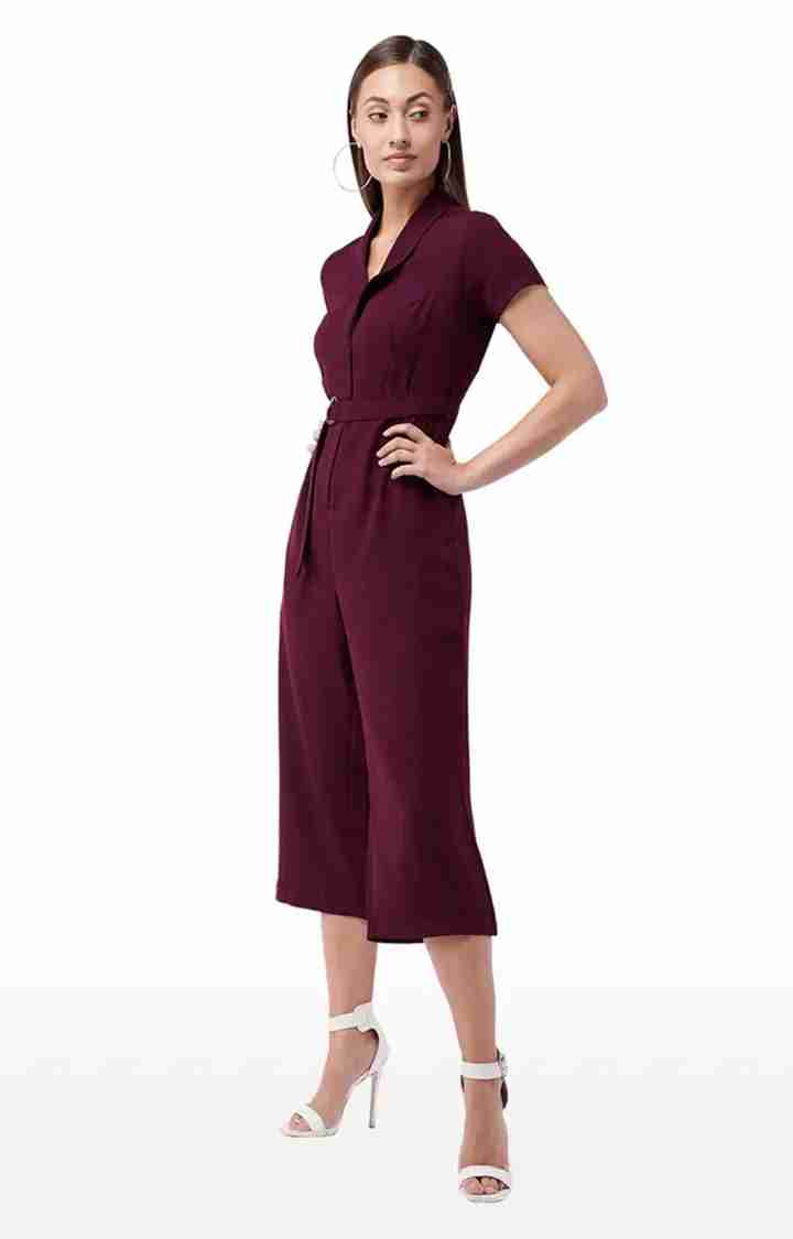 Women's Purple Polyester SolidCasualwear Jumpsuits