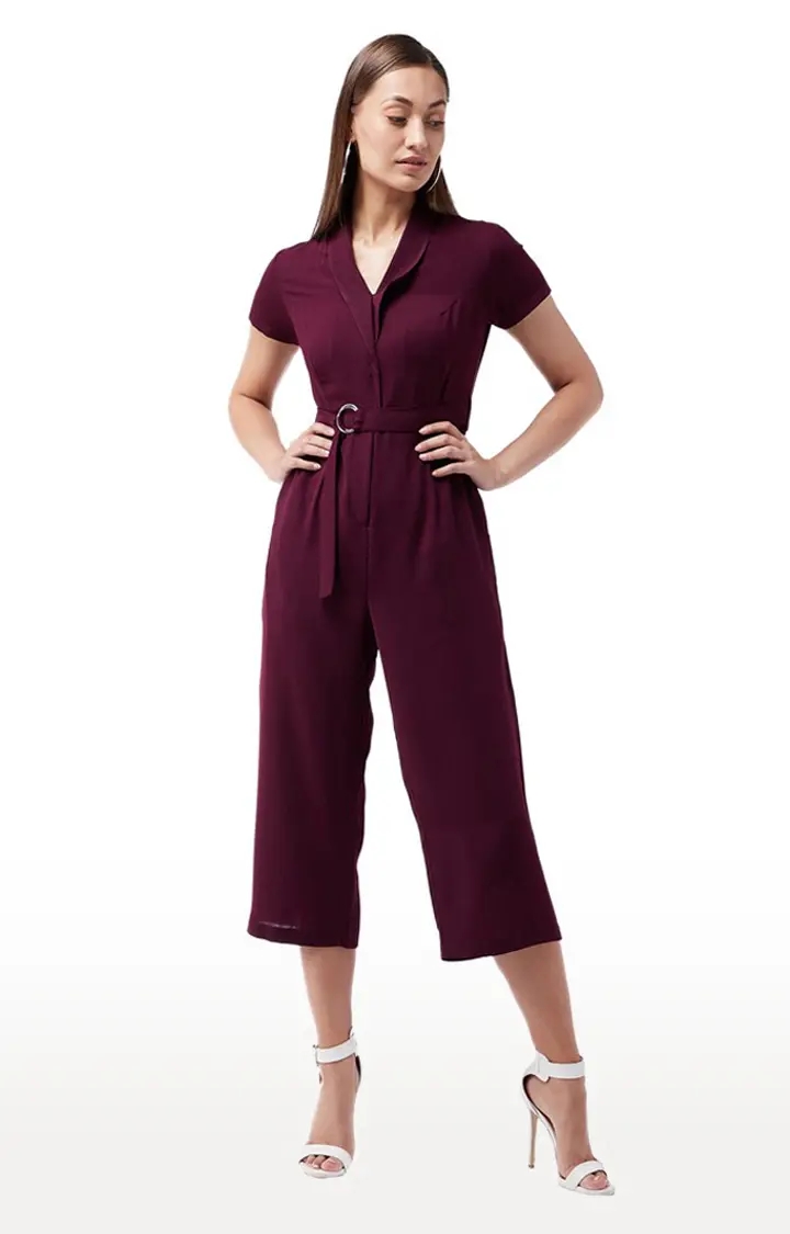 Women's Purple Polyester SolidCasualwear Jumpsuits