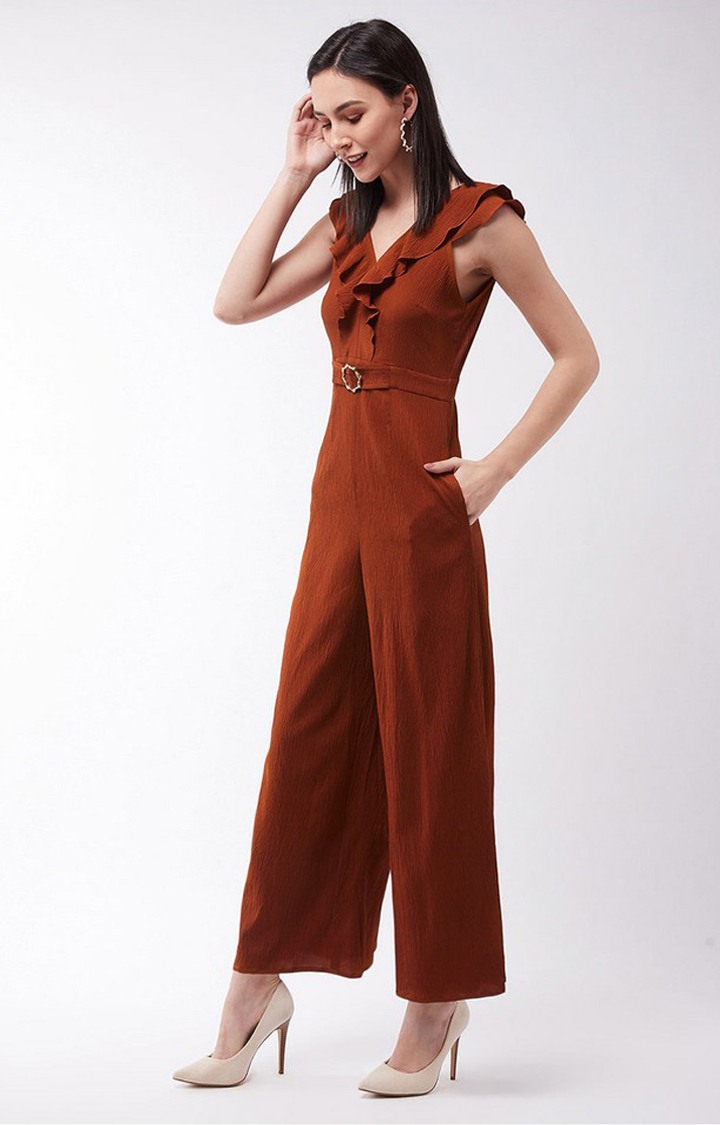 Women's Orange Polyester  Jumpsuits