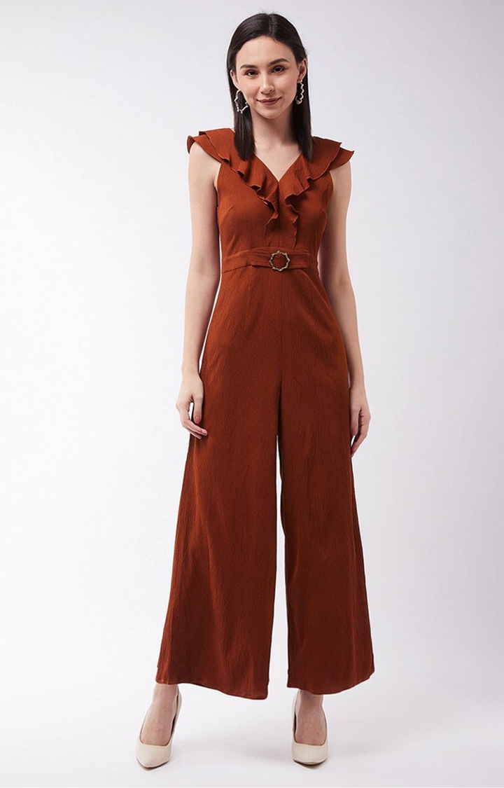 MISS CHASE | Women's Orange Polyester  Jumpsuits
