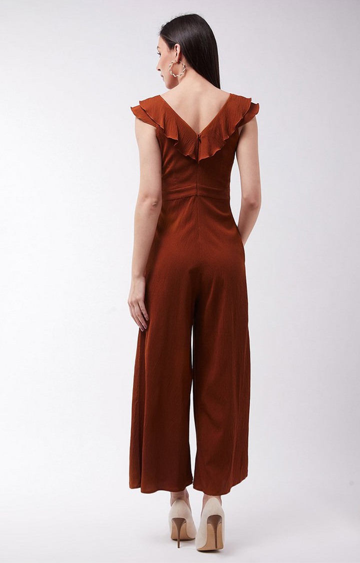 Women's Orange Polyester  Jumpsuits