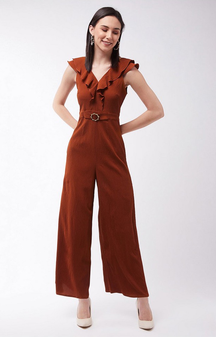 Women's Orange Polyester  Jumpsuits