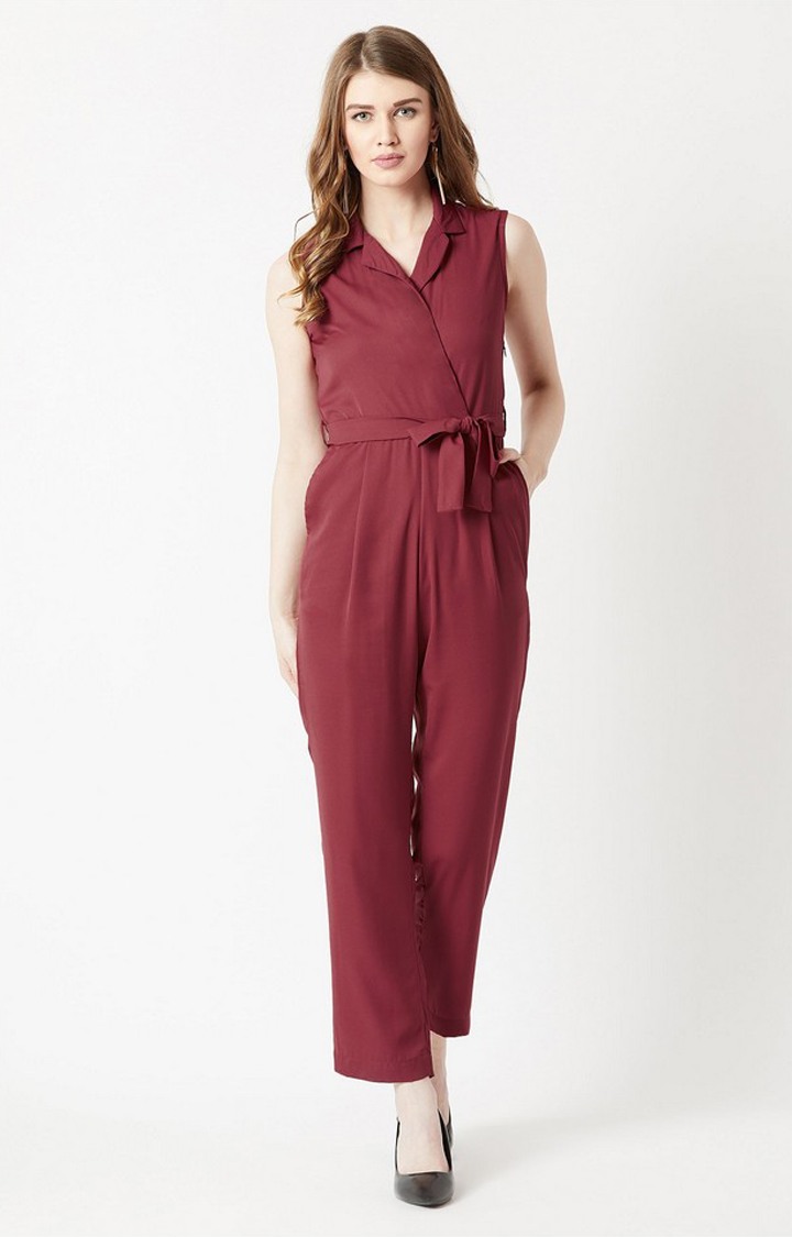 Women's Red Crepe  Jumpsuits