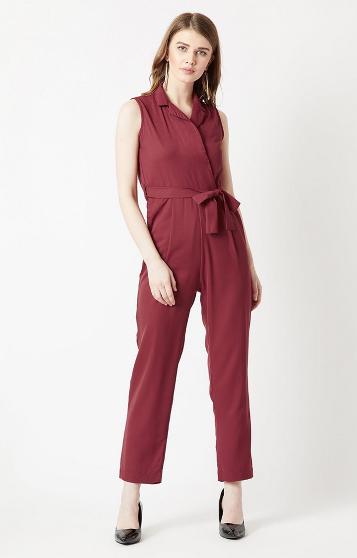 MISS CHASE | Women's Red Crepe  Jumpsuits