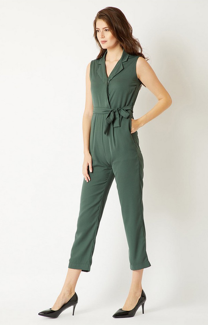 Women's Green Crepe  Jumpsuits
