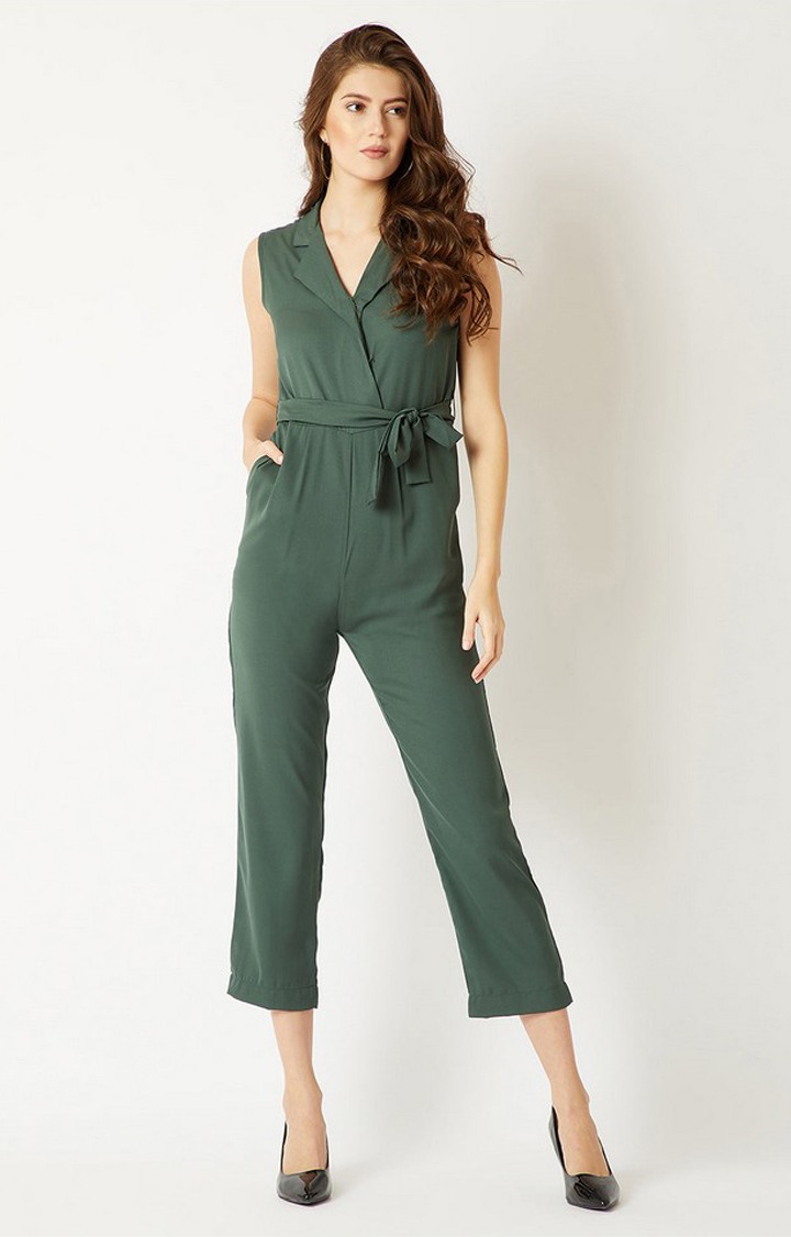 Women's Green Crepe  Jumpsuits