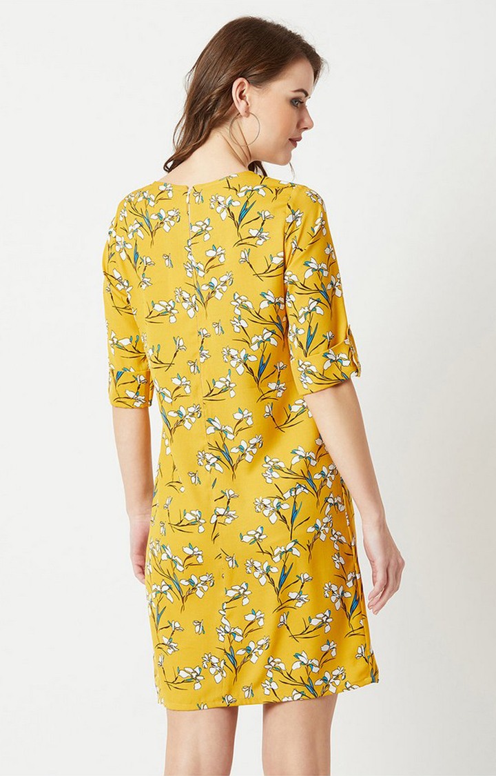 Women's Yellow Crepe Casualwear Shift Dress