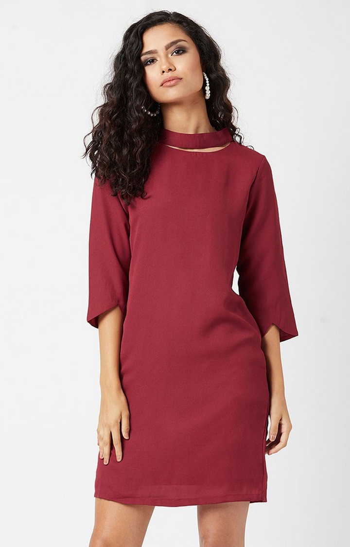 MISS CHASE | Women's Red Crepe  Dresses