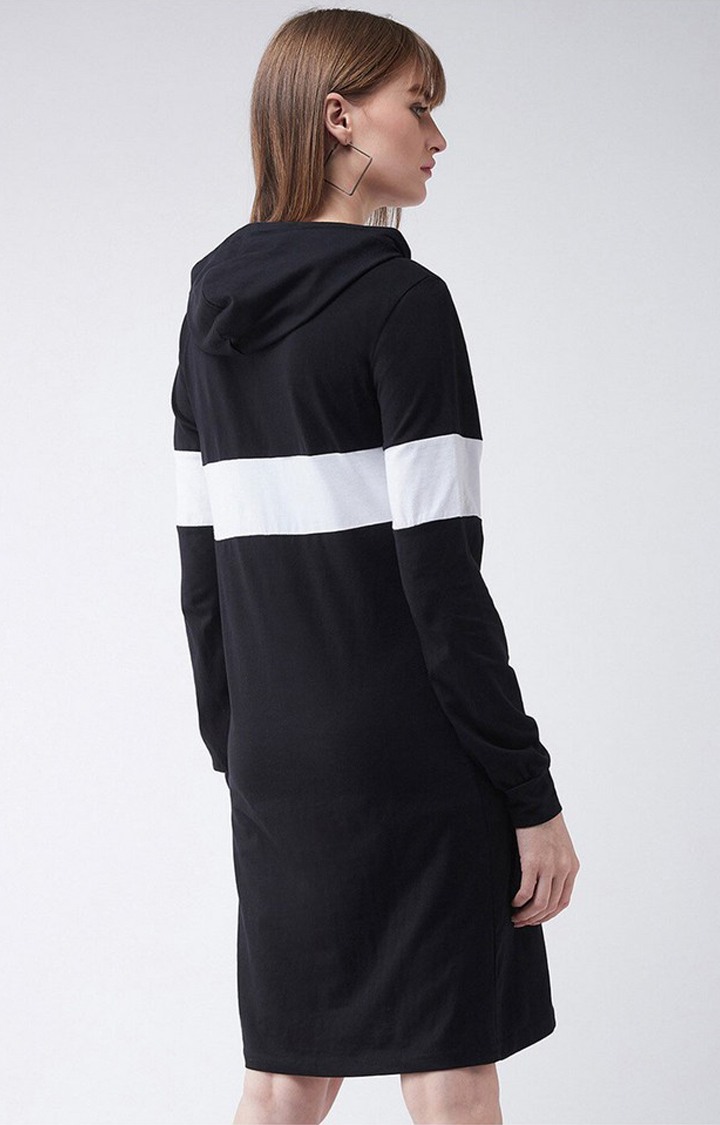 Women's Black Cotton ColourblockEveningwear Shift Dress