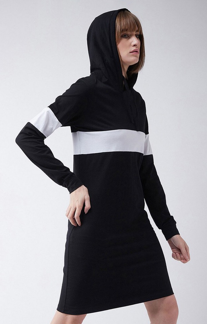 Women's Black Cotton ColourblockEveningwear Shift Dress